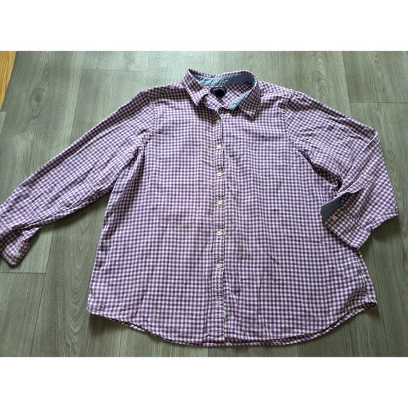 Lands End Womens 2X Purple & White Gingham Check Long Sleeve Button-Down Shirt - Picture 3 of 8